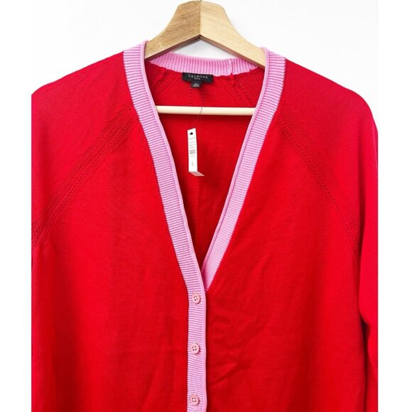 Talbots Petite Women's Red Pink Lightweight Long Sleeve Cardigan Cotton Blend LP - Picture 3 of 9